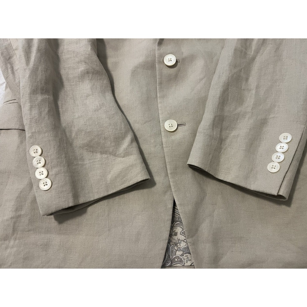 Lauren Ralph Lauren Mens Blazer 44L Tan 100% Linen 2 Button Jacket Coastal Prep - Picture 7 of 9